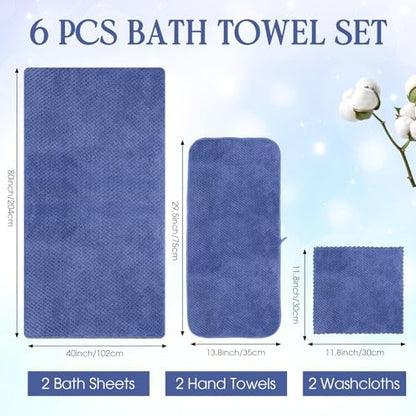 Peryiter 6 Pcs Bath Towel Set, Oversized Bath Sheet for Adults, Dark Blue