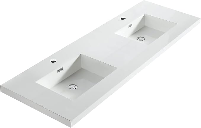 Dowell 73" Bathroom Sink,Double Bowl Vanity Basin,Rectangular Drop-In Bathroom Sink with Overflow,White-000 7322BP