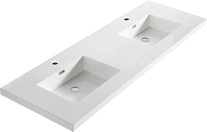 Dowell 73" Bathroom Sink,Double Bowl Vanity Basin,Rectangular Drop-In Bathroom Sink with Overflow,White-000 7322BP