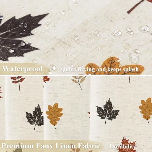 ORTIGIA Fall Linen Shower Curtain Maple Leaf Farmhouse Vintage Autumn Orange Terracotta Shower Curtains Modern Boho Rustic Block Print Cottagecore Decor for Bathroom 72 W x 72 L