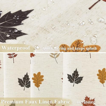 ORTIGIA Fall Linen Shower Curtain Maple Leaf Farmhouse Vintage Autumn Orange Terracotta Shower Curtains Modern Boho Rustic Block Print Cottagecore Decor for Bathroom 72 W x 72 L