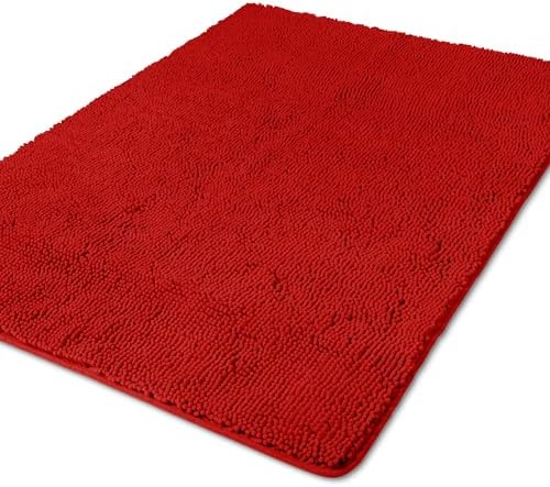 Yeaban Chenille Red Bathroom Rug 40"x60",Non-Slip Rubber Backing