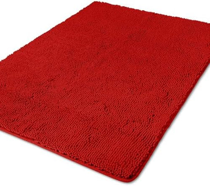 Yeaban Chenille Red Bathroom Rug 40"x60",Non-Slip Rubber Backing