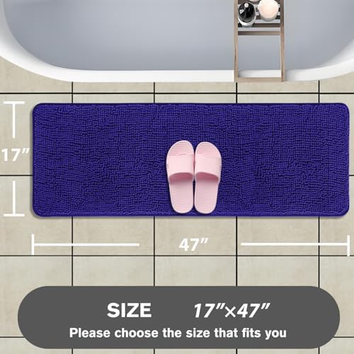 Bathroom Runner Rug 47 x 17 Inch – Long Bath Mat | Absorbent and Washable Thick Chenille Bath Rug Non-Slip Runner Rug for Bathroom, Shower, Sink(Royal Blue)
