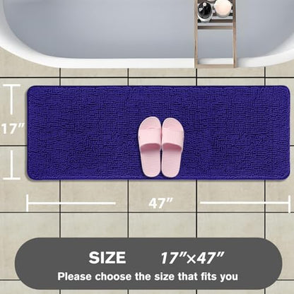 Bathroom Runner Rug 47 x 17 Inch – Long Bath Mat | Absorbent and Washable Thick Chenille Bath Rug Non-Slip Runner Rug for Bathroom, Shower, Sink(Royal Blue)