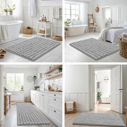 Smiry Bathroom Rugs 40X32, Extra Soft Rubber Backing Chenille Bath Mats