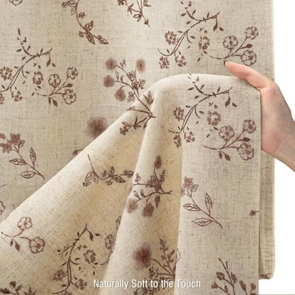 Brown Floral Farmhouse Vintage Linen Shower Curtain French Country 72Wx84H