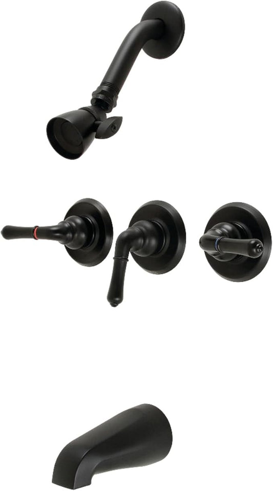 Kingston Brass KB230 Magellan Triple-Handle Tub and Shower Faucet in Matte Black