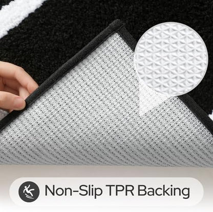 HOMEIDEAS Bathroom Rugs Sets 2 Piece Black and White 20" x 32" + 16" x 24"