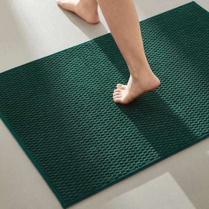 TYUU Bathroom Rugs Non Slip Washable, Super Absorbent Thin Bath Mat Quick Dry Low Pile Bathroom Rug, Dark Green 24"x47"