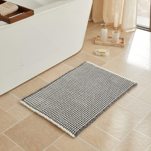 Triohero Waffle Bath Mat, Boho Bathroom Rugs Non Slip, 20x30 Grey & White