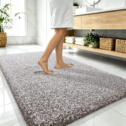 OLANLY Microfiber Bathroom Rugs 59x35, Quick Dry Bath Mat, Brown and White