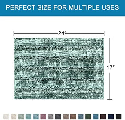 H.VERSAILTEX Bathroom Rugs Bath Rugs for Bathroom Non Slip Bath Mats Extra Thick Chenille Striped Rug 17" x 24" Absorbent Soft Shaggy Washable Dry Fast Bath Mats for Bath Room Floor - Eggshell Blue