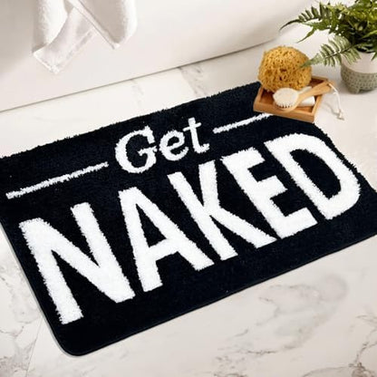 Get Naked Bathroom Rugs - Funny Bath Mats for Bathroom Non Slip Cute Carpet for Floor Decor Water Absorbent Bath Rugs for Sink Bathtub and Shower Black 20" x 32"