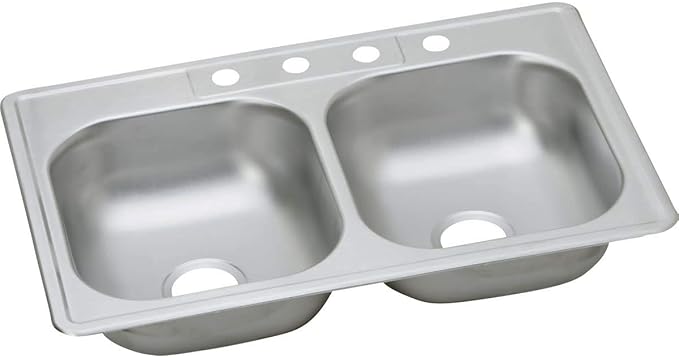 Dayton Stainless Steel 33" x 21-1/4" x 6-9/16", 2-Hole Equal Double Bowl Drop-in Sink