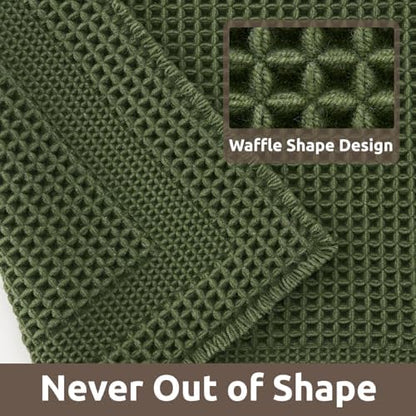 AMOAMI Waffle Bathroom Runner Rugs, Long Bath Mat Non Slip 24x48 Dark Green