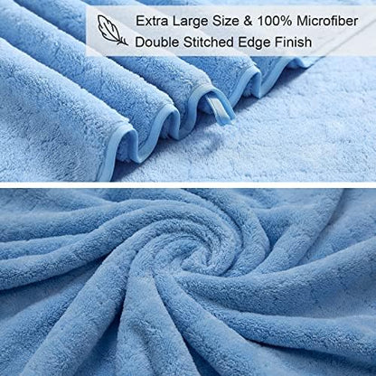 8-Piece Blue Bath Towels Set,2 Oversized Large Bath Towels Sheet,2 Hand Towels and 4 Washcloths - 600 GSM Soft Luxury Towel Set,Highly Absorbent Quick Dry Towel Collection for Bathroom,Hotel and Spa