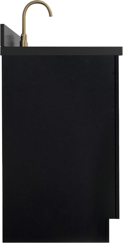ARIEL Hepburn 60-inch Bathroom Vanity with Sink,Solid Wood, 1.5-inch Carbon Black Quartz Countertop, Single Rectangular Porcelain Sink, Soft Closing Doors, Dovetail Drawers, Black