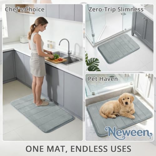 Neween Bathroom Rugs Set 3 Piece, Absorbent Memory Foam Bath Mat, Grey