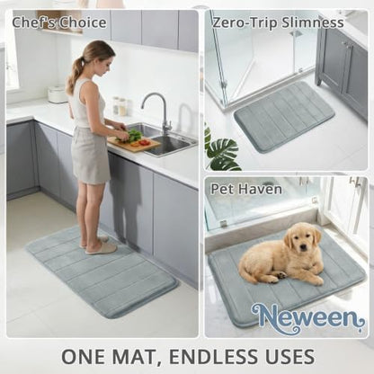 Neween Bathroom Rugs Set 3 Piece, Absorbent Memory Foam Bath Mat, Grey
