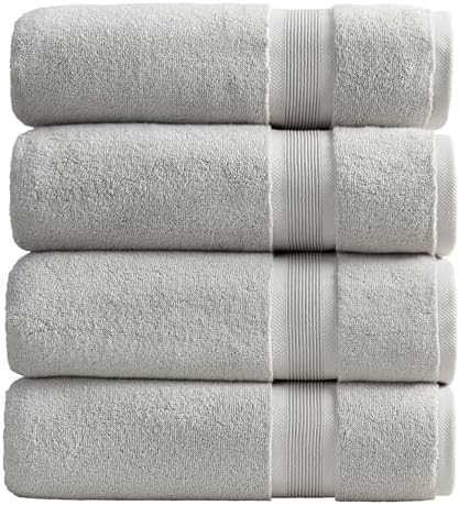 Springtree Home Luxury Bamboo Rayon Plush Bath Towel Set | 4-Pack | Grey