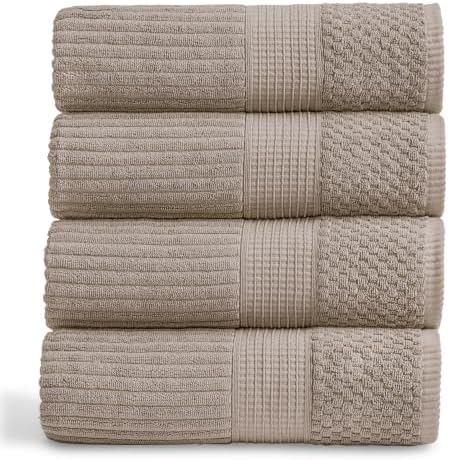 Springtree Home 100% Cotton Bath Towel Set | 4-Pack | Textured | Brown