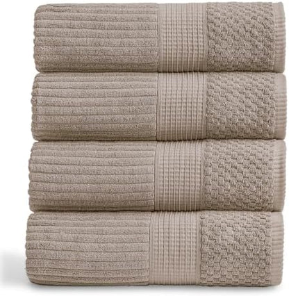 Springtree Home 100% Cotton Bath Towel Set | 4-Pack | Textured | Brown