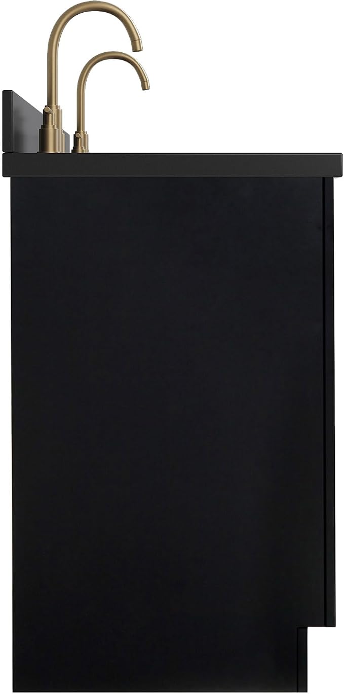 ARIEL Hepburn 60-inch Bathroom Vanity with Sink,Solid Wood, 1.5-inch Carbon Black Quartz Countertop, Double Rectangular Porcelain Sink, Soft Closing Doors, Dovetail Drawers, Black