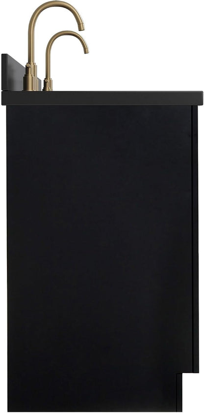 ARIEL Hepburn 60-inch Bathroom Vanity with Sink,Solid Wood, 1.5-inch Carbon Black Quartz Countertop, Double Rectangular Porcelain Sink, Soft Closing Doors, Dovetail Drawers, Black