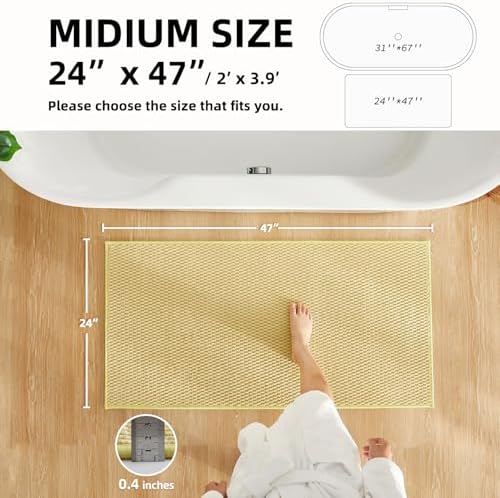 TYUU Bathroom Rugs Non Slip Washable, Super Absorbent Thin Bath Mat Quick Dry Low Pile Bathroom Rug, Yellow 24"x47"