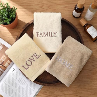 FuWeave 3 Pcs Beige Decorative Hand Towels for Bathroom,Home Love Family