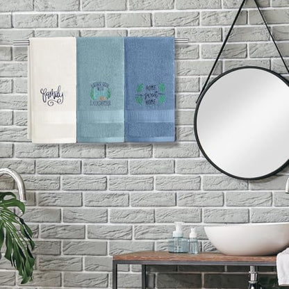 FuWeave 3 Pcs Decorative Hand Towels for Bathroom,Blue,Home Love Family