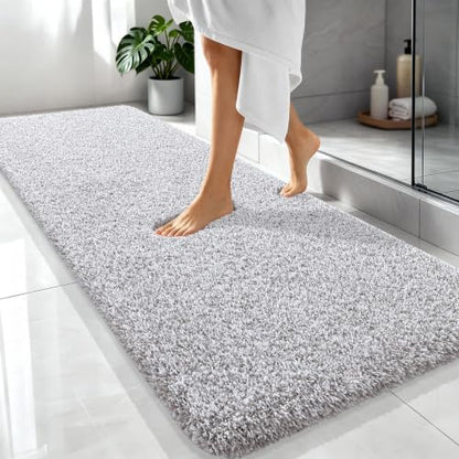 OLANLY Microfiber Bathroom Rugs 70x24, Quick Dry Mat, Light Grey and White