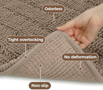 Bcoimo Bath Rugs Mat Set,2 Piece Non Slip Chenille Latte Bathroom Mat Sets