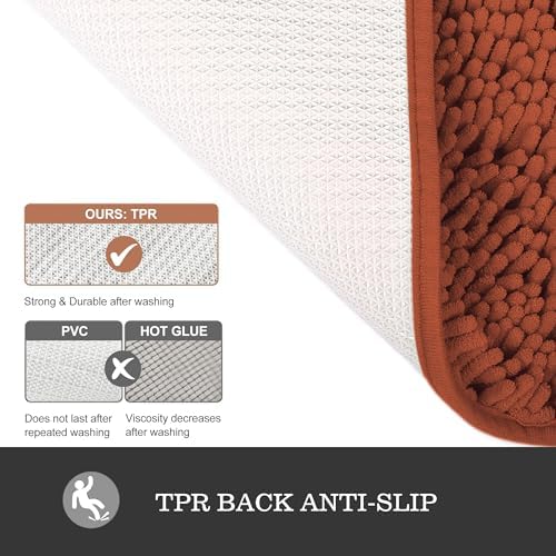 Yeaban Chenille Rust Bathroom Rug 20"x32", Non-Slip Rubber Backing