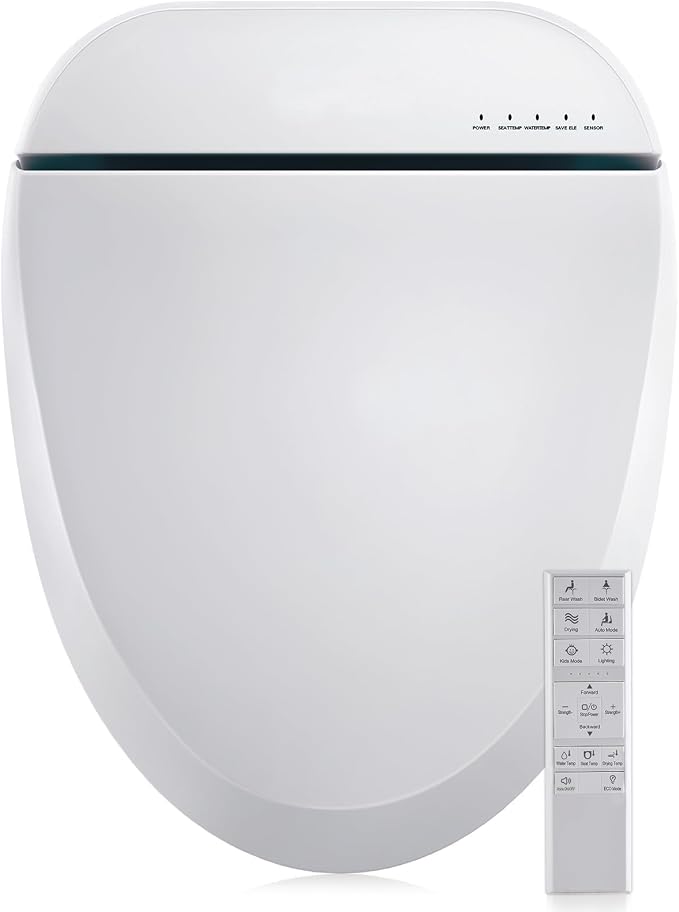 Bidet Toilet Seat Elongated, Heated Bidet with Remote Control, Unlimited Warm Water & Warm Air Dryer, Heated Seat, Self Cleaning Nozzle, Night Light, Soft Close Lid,102S-W