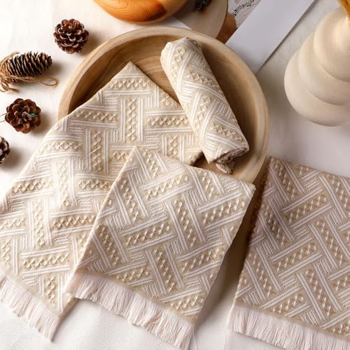 HunnmingRe 4 Pack Boho Hand Towel for Kitchen, Brown,White
