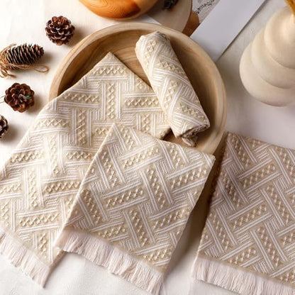 HunnmingRe 4 Pack Boho Hand Towel for Kitchen, Brown,White