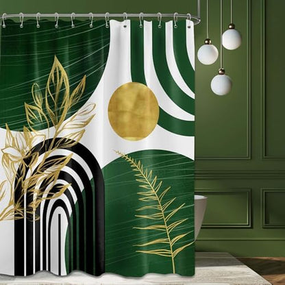 Olive Green and Gold Extra Long Shower Curtain, Tall 72X96 in