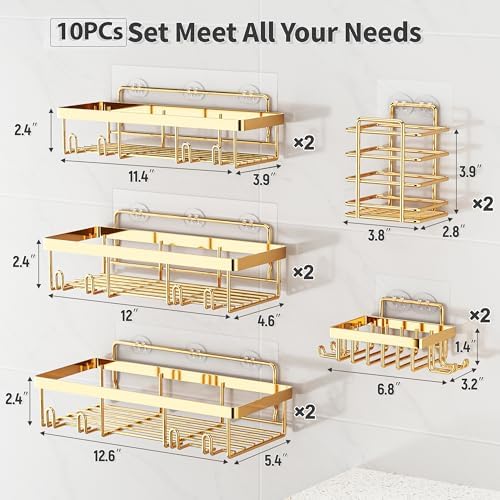 Liuoud 10 Pack Shower Caddy for Inside shower, Brite Gold Bathroom Storage