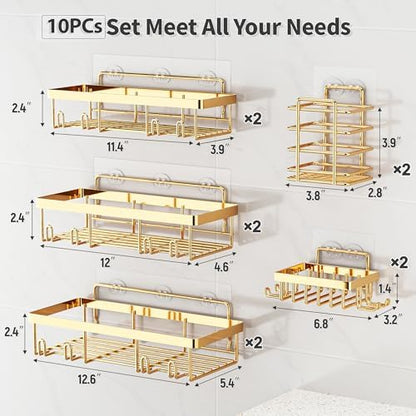 Liuoud 10 Pack Shower Caddy for Inside shower, Brite Gold Bathroom Storage