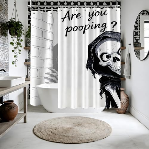 Extra Long Shower Curtain Funny Skull Clawfoot Tub, 108 x 72 in