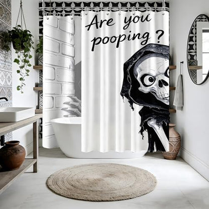 Extra Long Shower Curtain Funny Skull Clawfoot Tub, 108 x 72 in