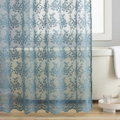TUDECO Slate Blue Lace Shower Curtain with Valance, 72x72 Inch, 1 Panel