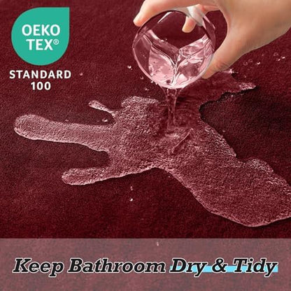 HUXMEYSON Bathroom Rugs Sets 2 Piece, Non-Slip & Quick Dry Bath Mat Set, Ultra Soft Velvet Bath Rugs for Bathroom, Toilet and Shower Floor, Red