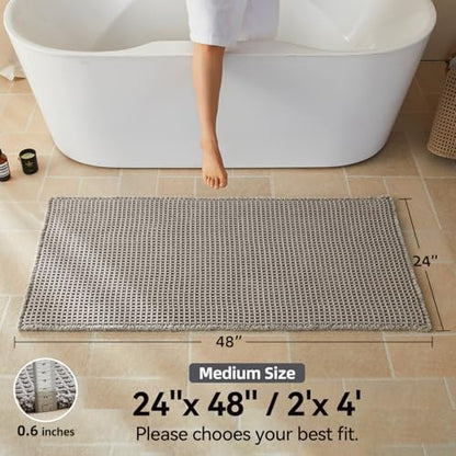 Triohero Waffle Bath Mat, Boho Bathroom Rugs Non Slip, 24x48 Light Grey