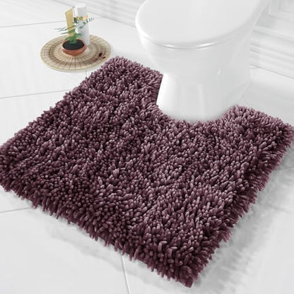 Yimobra Toilet Rugs U Shaped Washable, Extra Thick Soft Absorbent Chenille Contour Bathroom Rugs for Toilet 24x24 Inch, Quick Dry Non Slip Toilet Mat for Bath Floor, Purple Grey