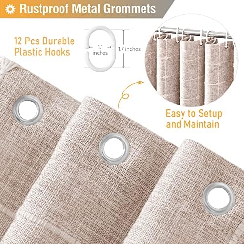 BTTN Extra Long Boho Farmhouse Linen Shower Curtain Set, 72x96, Tan/Taupe