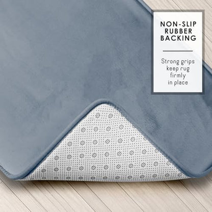 Clara Clark 2 Piece Bathroom Rug Set - Memory Foam, Bath Mat Set, Plush, Cozy, Ultra Soft, Non Slip, Machine Washable, Quick Dry - 24” x 17”+ 32” x 20” - Stone Blue