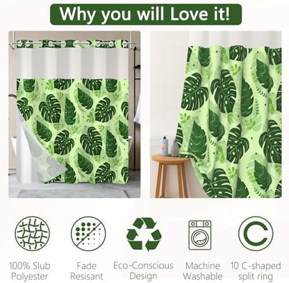 No Hook Shower Curtain with Snap in Liner 71x74 Inch